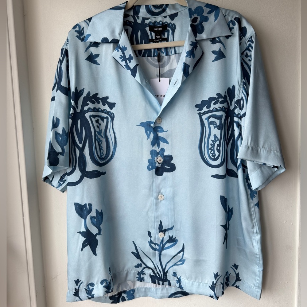 Reiss Pale Blue Shirt with Navy Floral Print